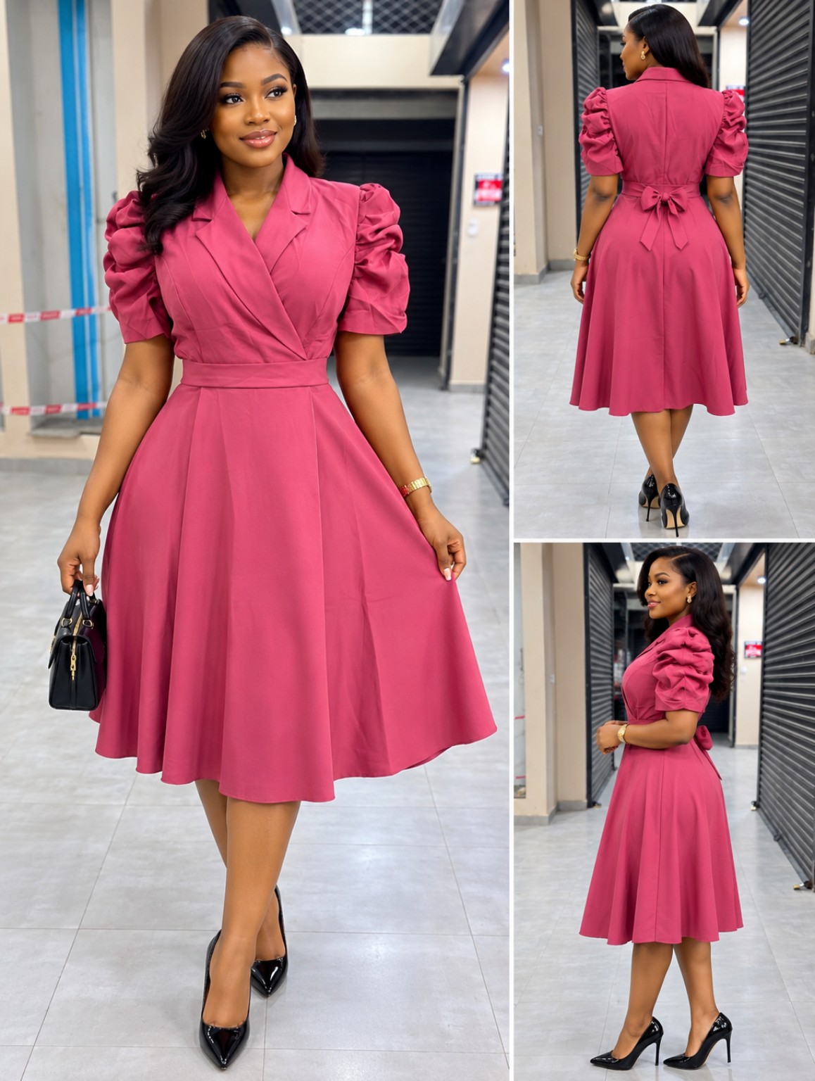 Rose Puff-Sleeve Midi Dress from The Dovee Official Wear