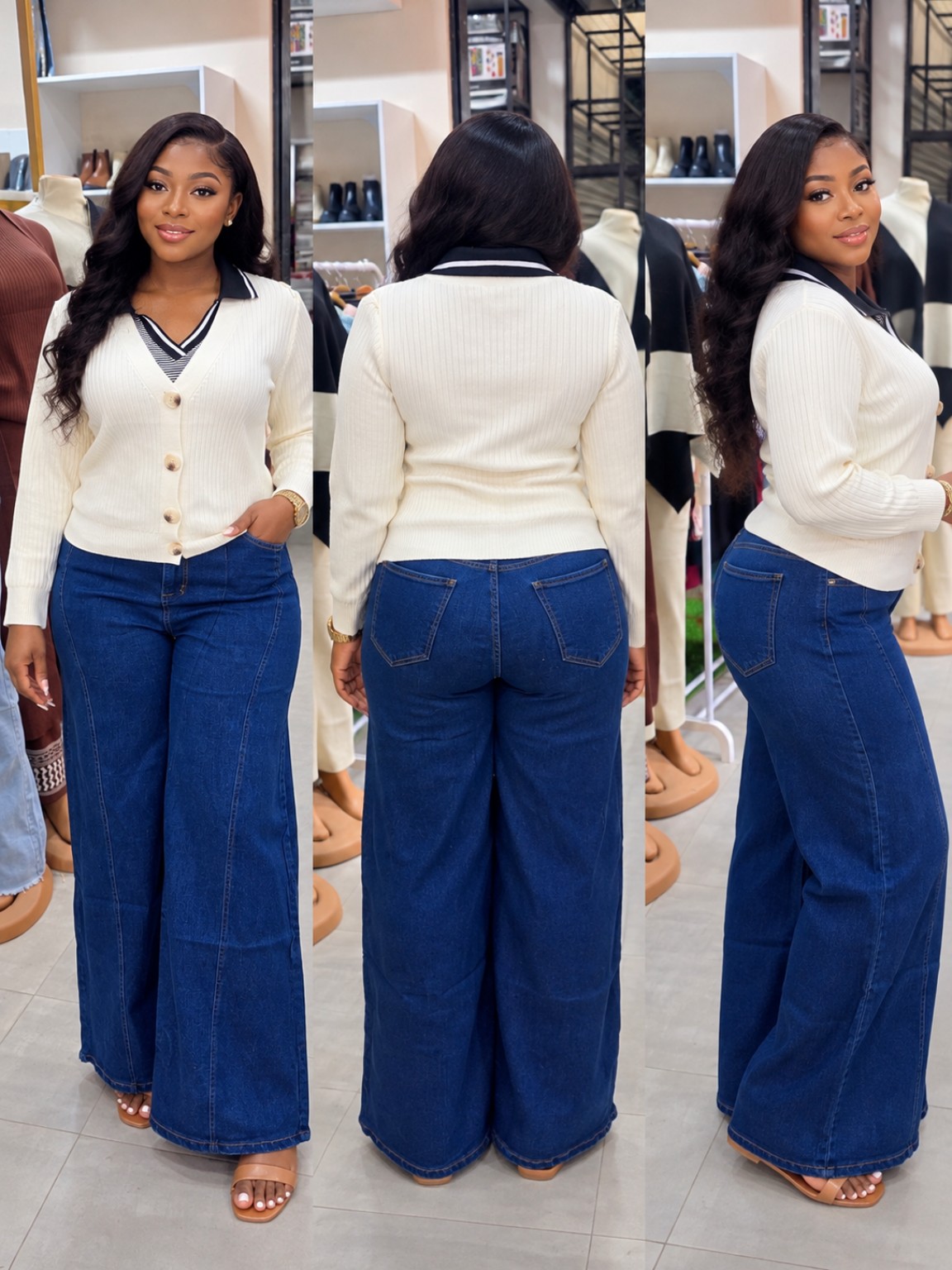 Cream Cardigan & Wide-Leg Denim from The Dovee Official Wear