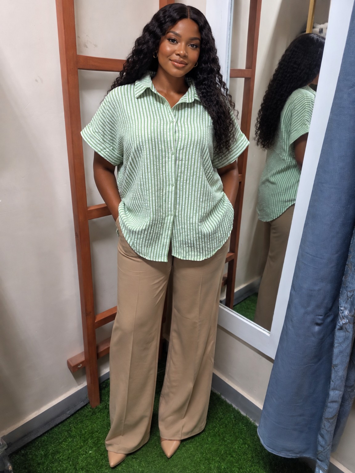 Green Striped Shirt & Beige Trousers from The Dovee Official Wear