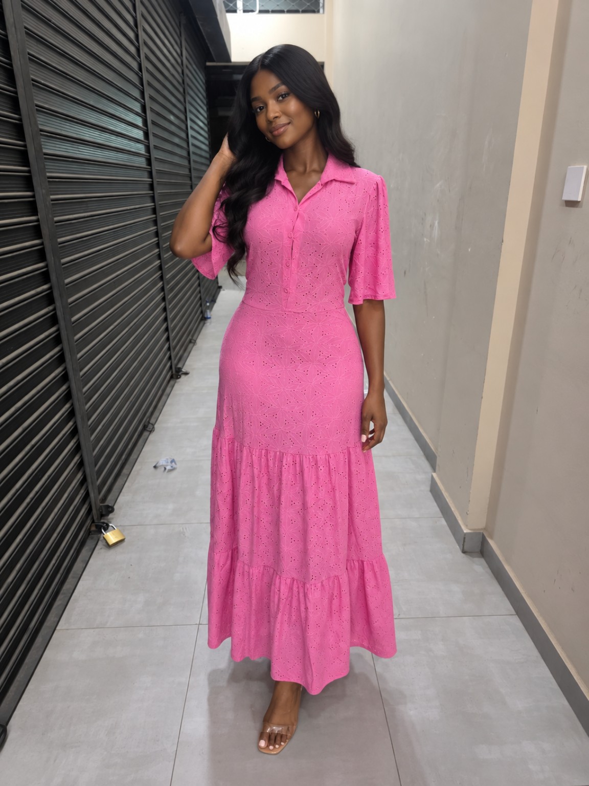 Pink Eyelet Maxi Dress from The Dovee Official Wear
